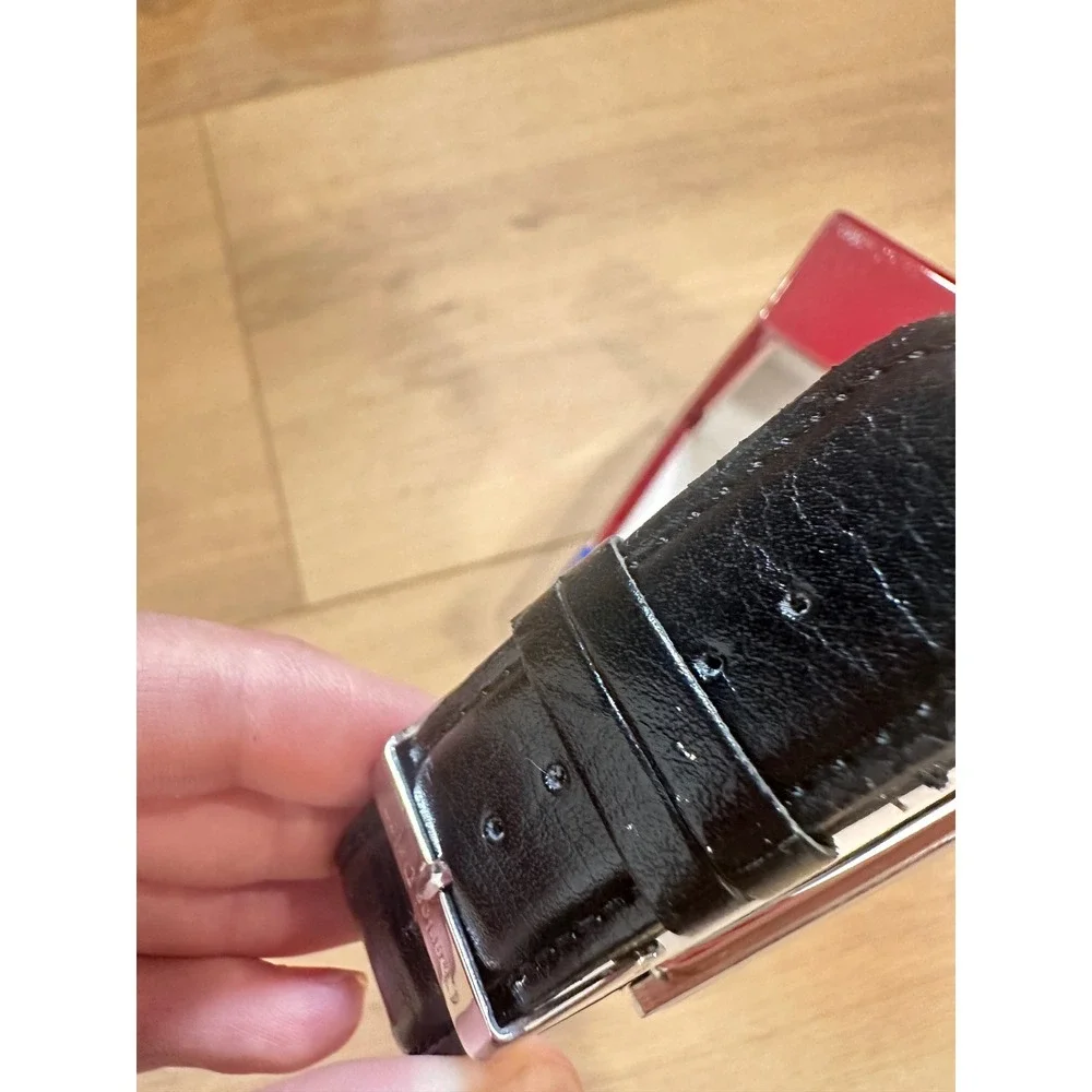 Charles Delon Vintage Watch Rectangular Silver Case Black Leather Strap 2829